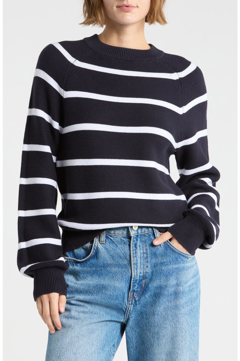 Mozart Stripe Balloon Sleeve Sweater, Main, color, NAVY/ WHITE