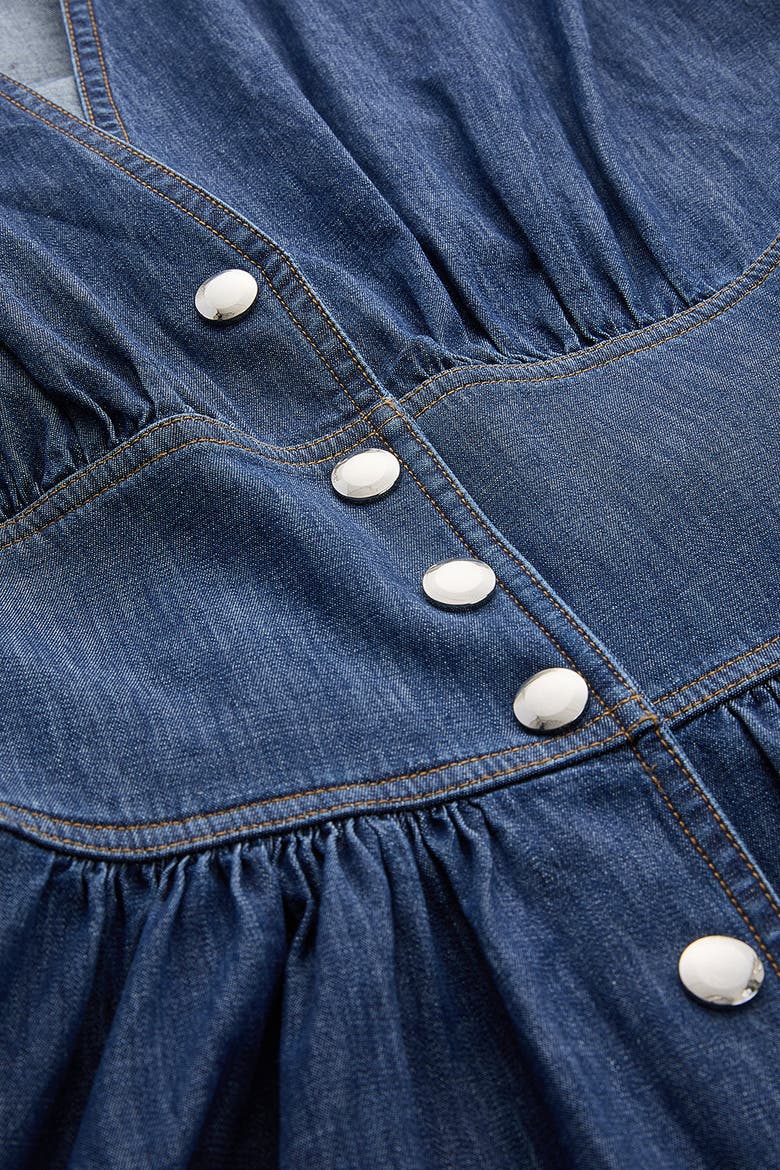 Evan Dropped Short Sleeve Fitted Midi Denim Dress, Alternate, color, Blue