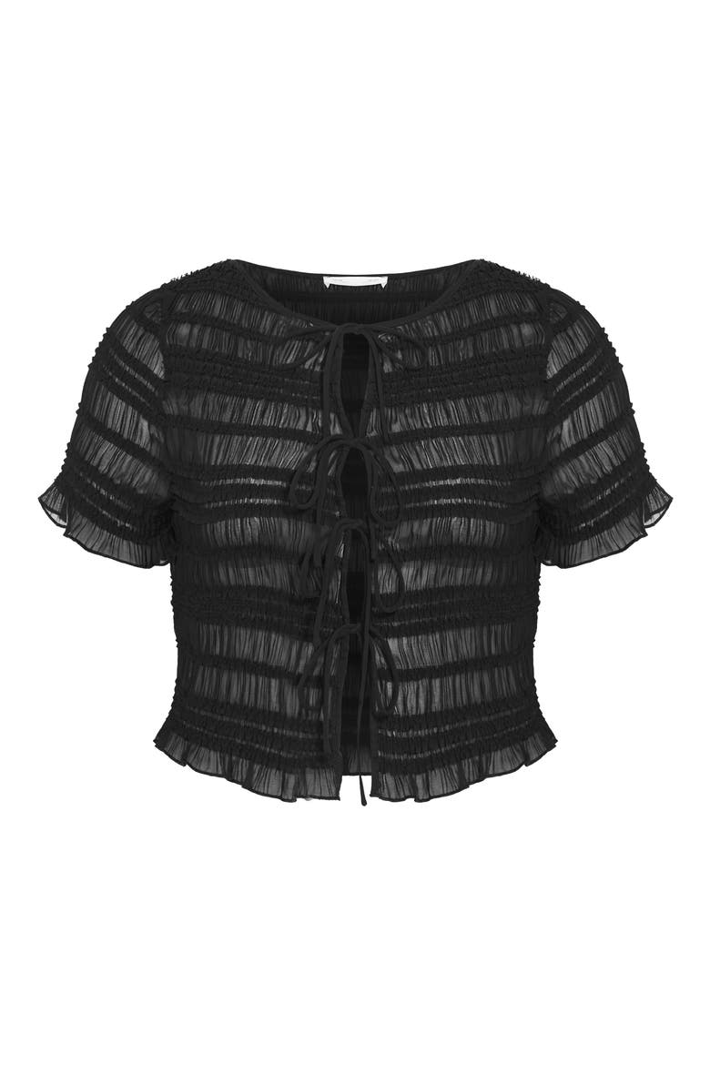 Emelia Shirred Tie Front Top, Main, color, BLACK