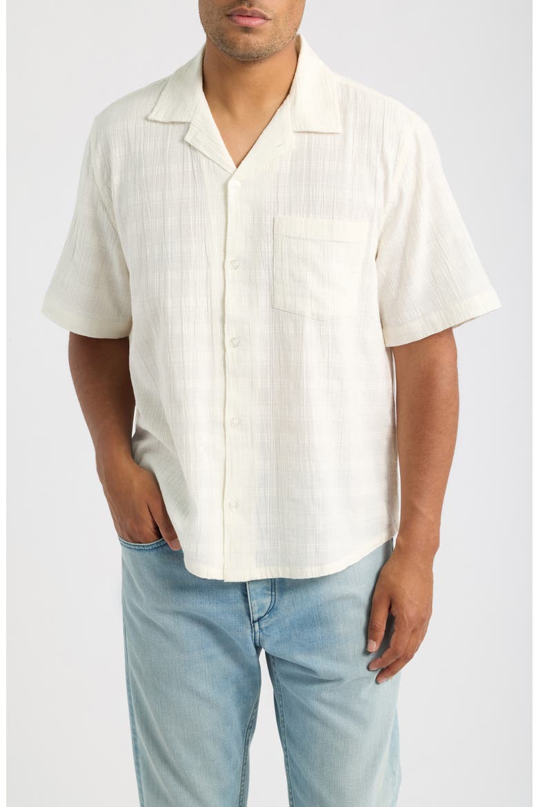 Washed Dobby Check Cotton Seersucker Camp Shirt, Main, color, WHITE