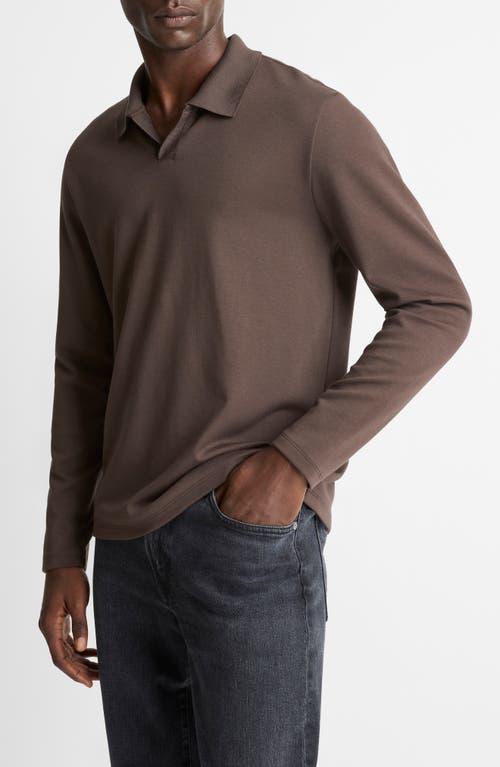 Vince Milano Stitch Johnny Collar Long Sleeve Polo In Brown