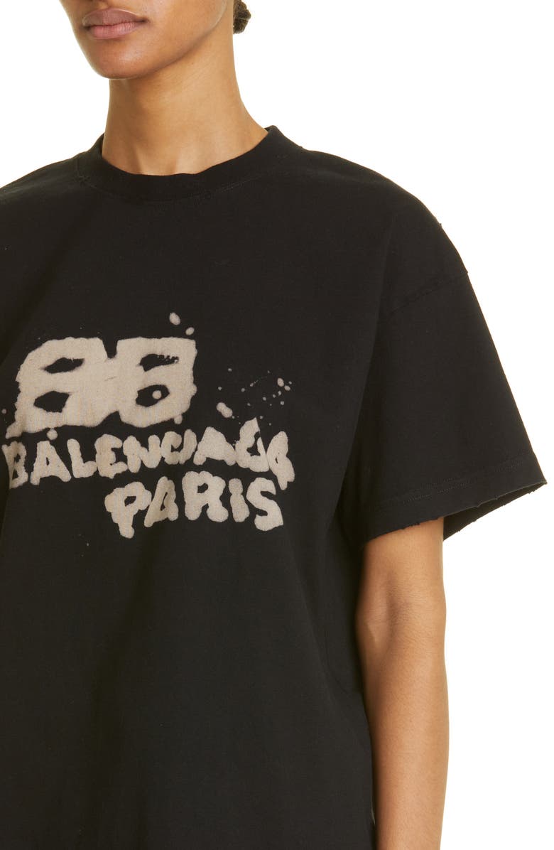 Balenciaga Women's Dirty BB Logo Distressed Cotton Graphic Tee, Alternate, color, 