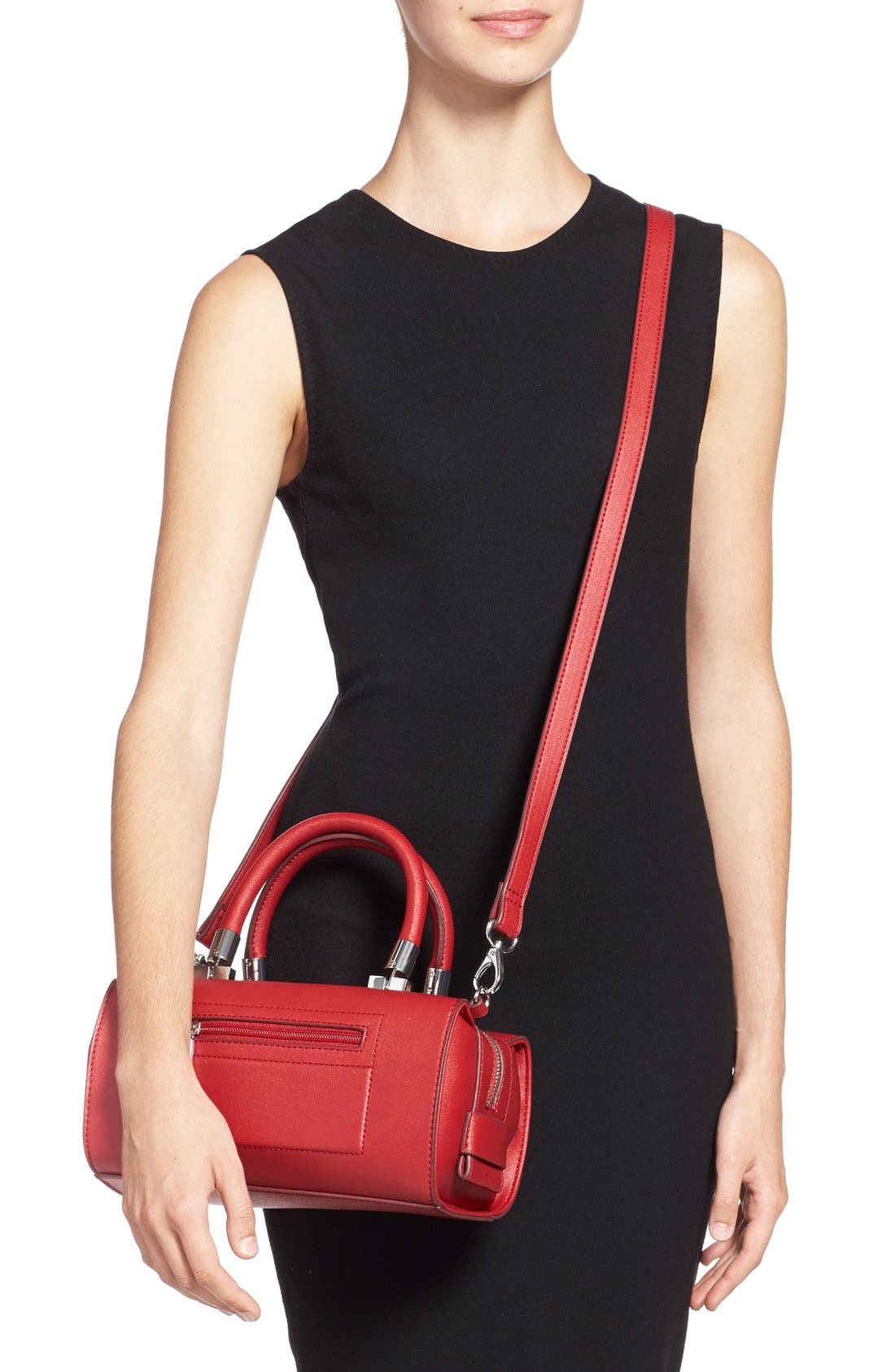 'Whitney' Faux Leather Crossbody Bag, Alternate, color, RED