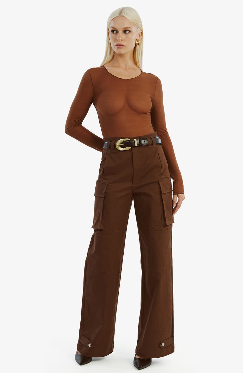 Bardot Tybi High Waist Wide Leg Cargo Pants, Alternate, color, Chocolate