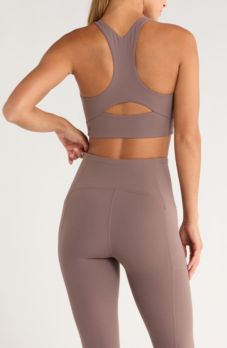 Zella Studio Luxe V-Neck Racerback Sports Bra, Alternate, color, Grey Plum