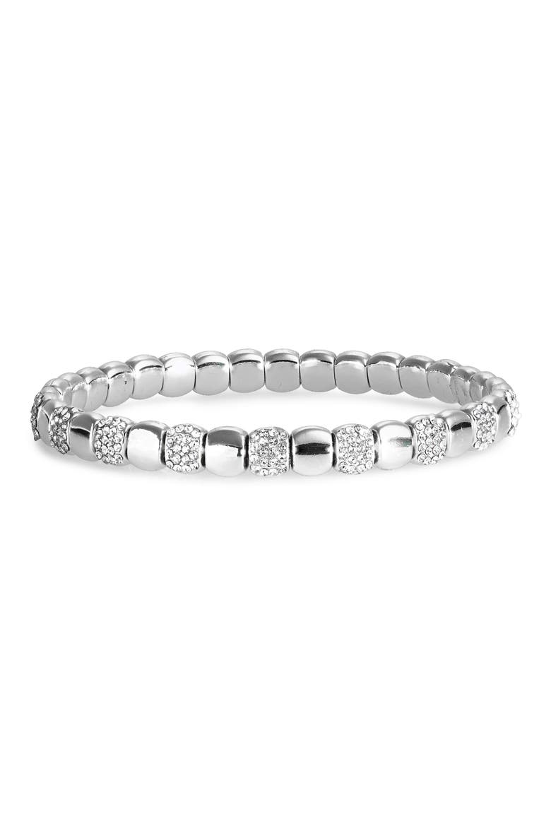 Pavé Cubic Zirconia Beaded Stretch Bracelet, Main, color, CLEAR- SILVER