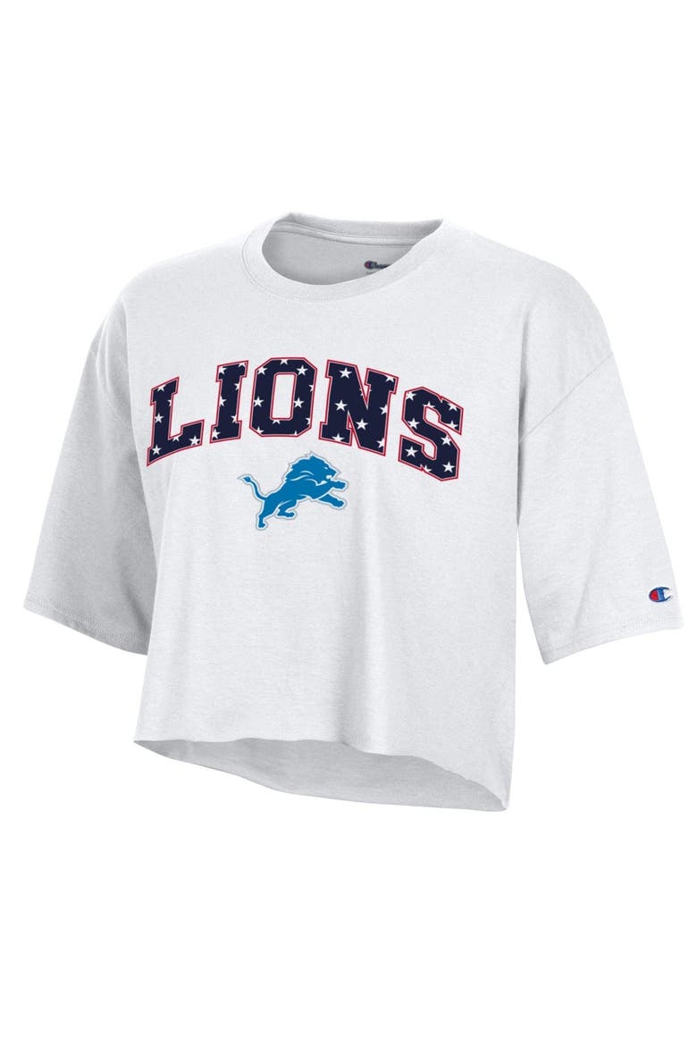 Women's Champion White Detroit Lions Star Spangled Cropped T-Shirt, Main, color, White