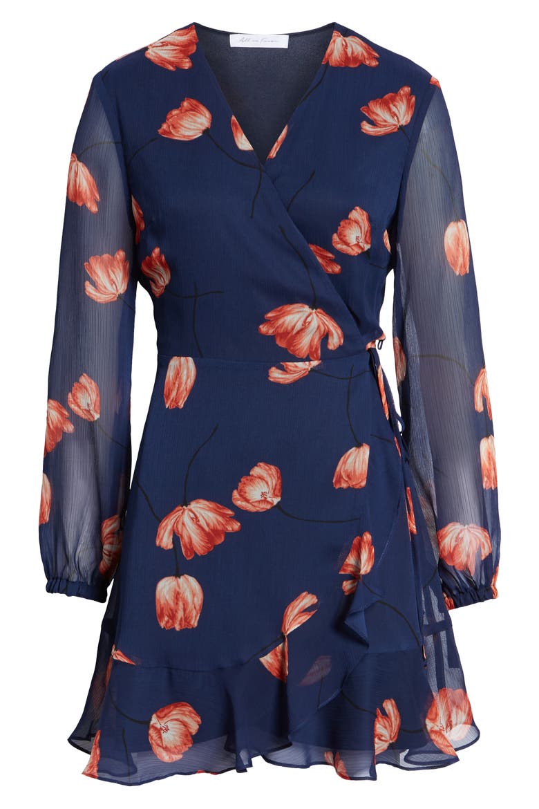 Brittany Wrap Minidress, Alternate, color, BLUE BLACK FLORAL