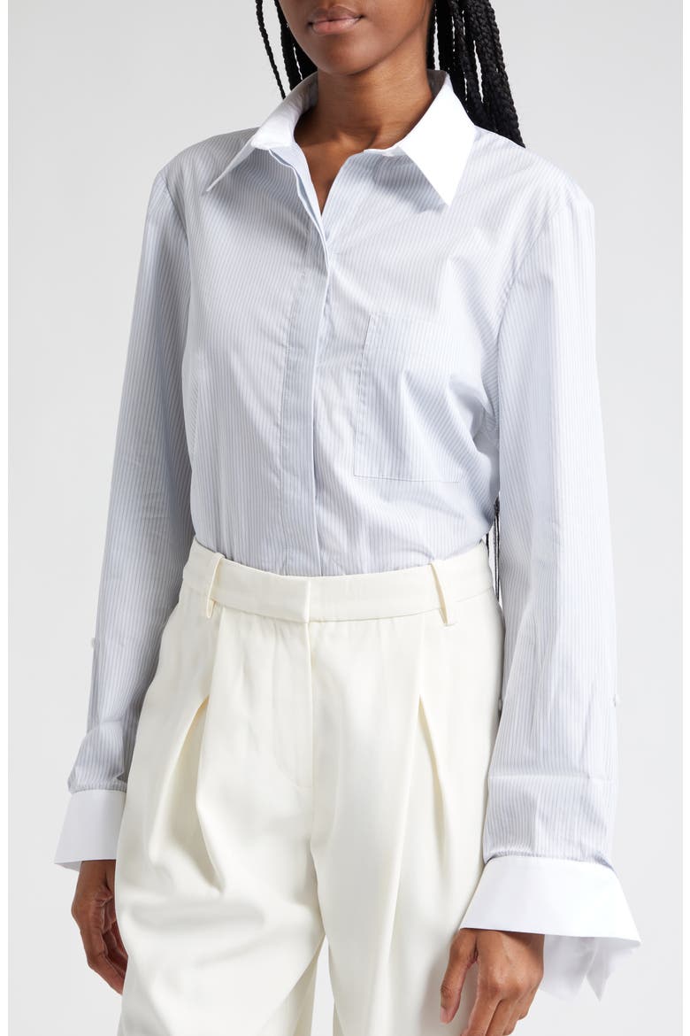 Pinstripe Cotton Poplin Button-Up Shirt, Alternate, color, WHITE/ GREY/ BLUE
