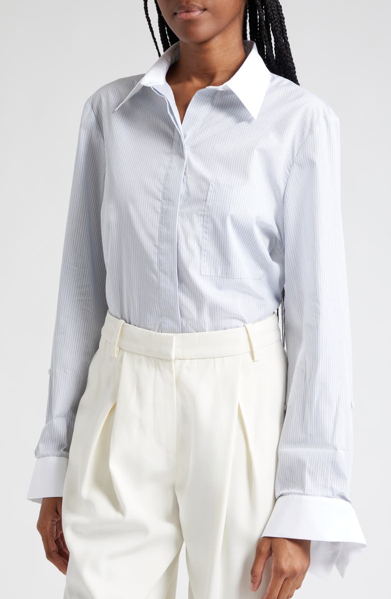 TWP Pinstripe Cotton Poplin Button-Up Shirt, Alternate, color,