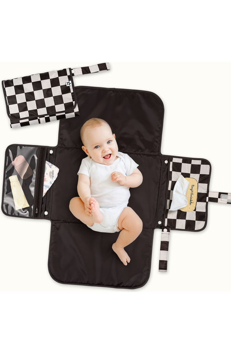 Tiny Twinkle Portable/Foldable Waterproof Diaper Changing Pad with Smart Wipes Pocket, Main, color, Black Checkers