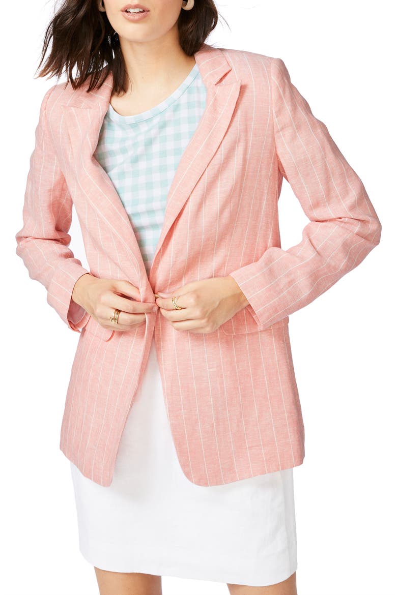 Pinstripe One-Button Blazer, Main, color, CHEEKY PEACH