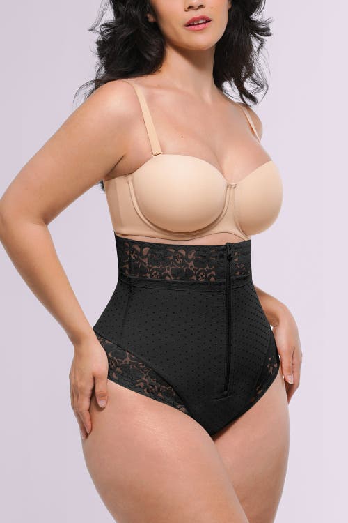 Shapellx Airslim High-waisted Polka Dot Shaping Thong In Black