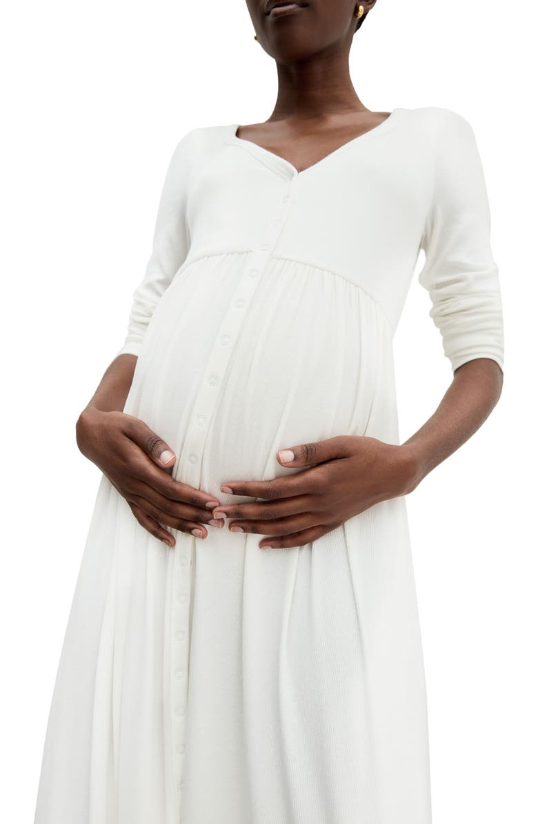 HATCH Collection The Softest Rib Long Sleeve Maternity/Nursing Dress, Alternate, color, Ivory