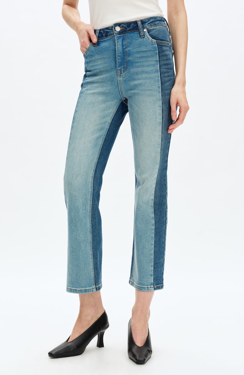 Bayeas Two-Tone High Waist Straight Leg Jeans, Main, color, 
