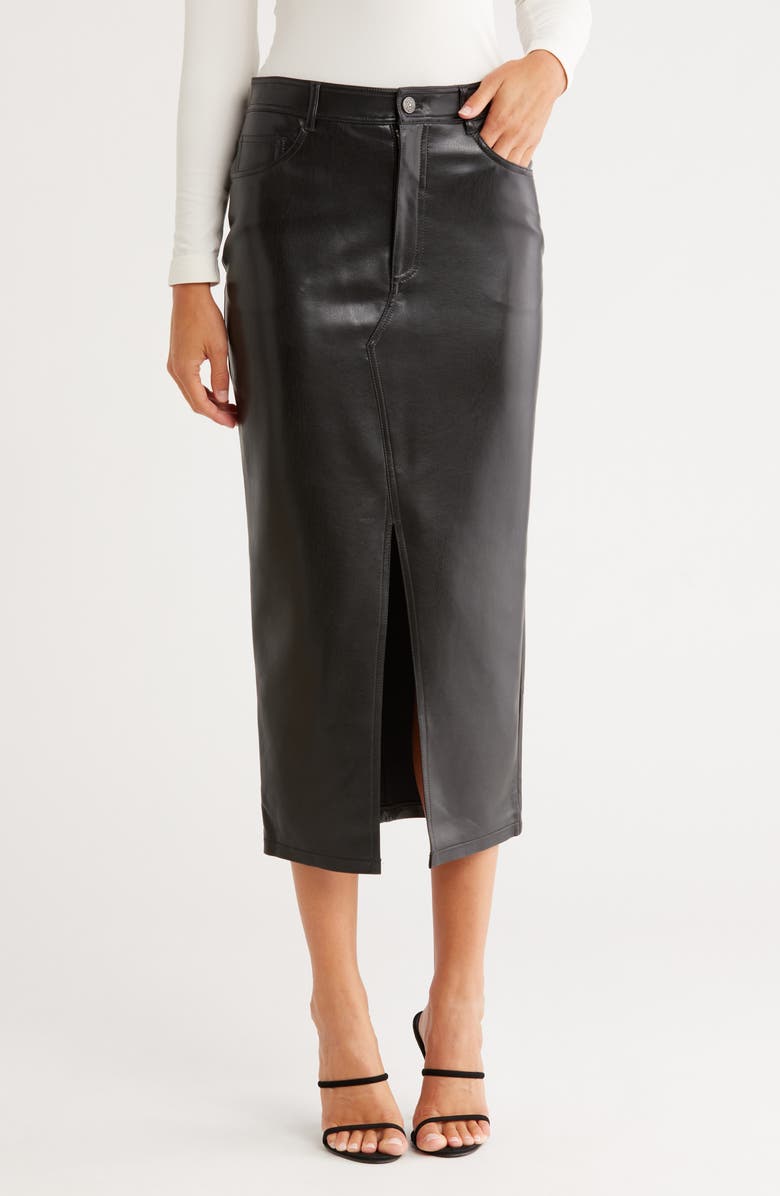 Cinq à Sept Tana Faux Leather Midi Skirt, Main, color, Black