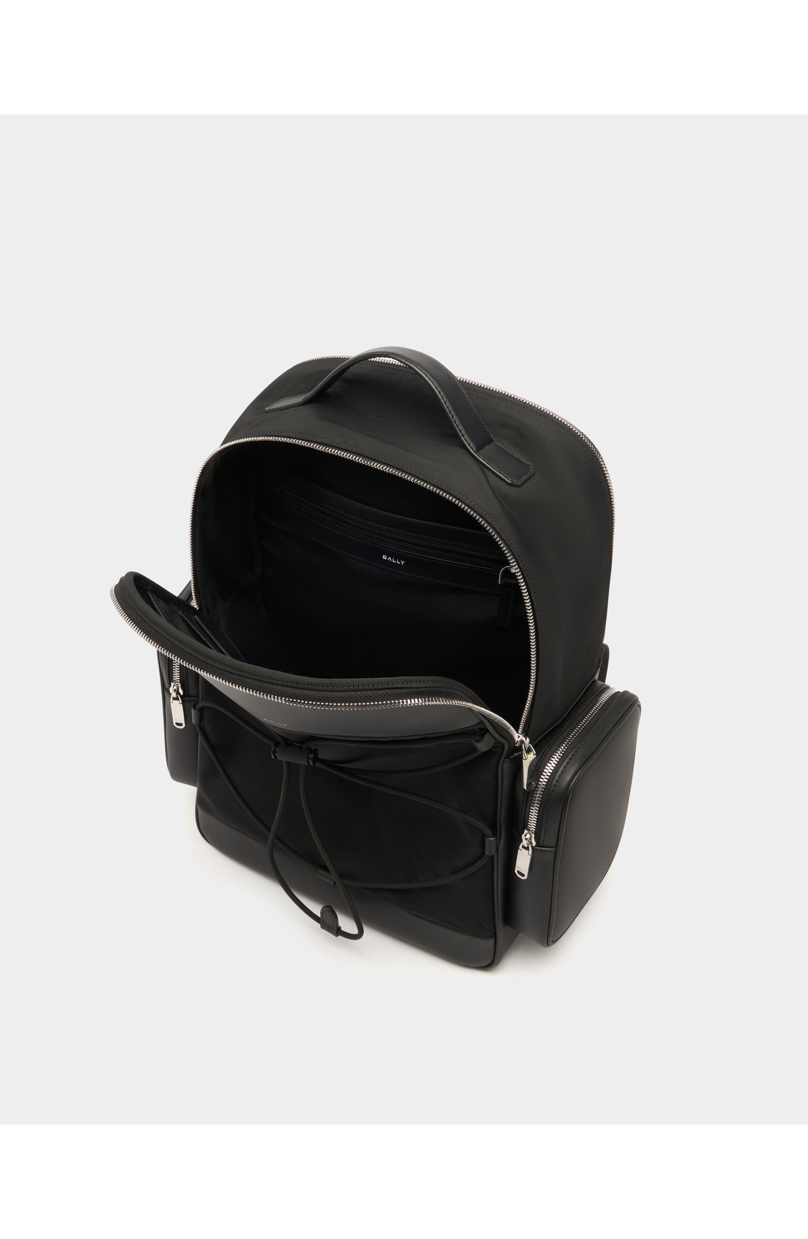 Bally Backpack in Nylon and Recycled Leather, Alternate, color, Black