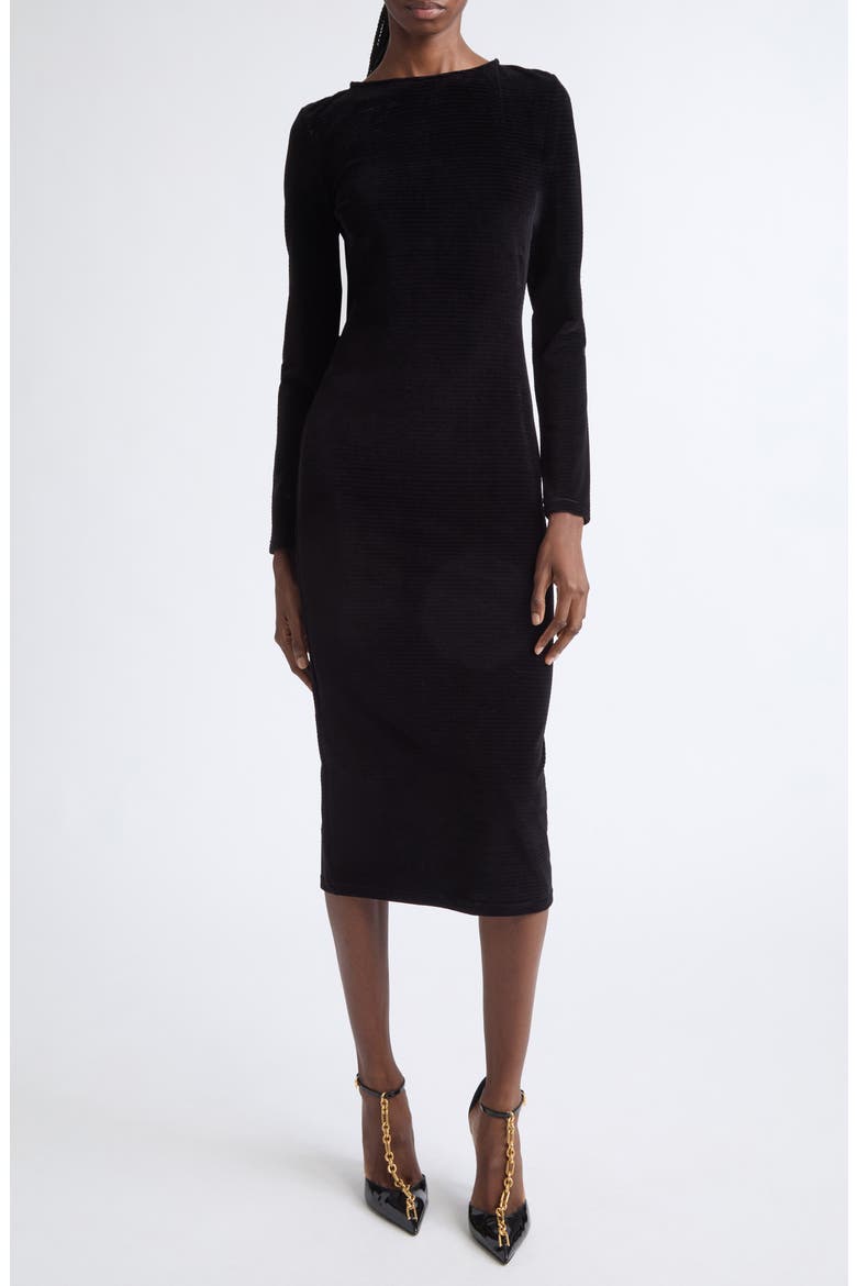 Ribbed Velvet Open Back Maxi Dress, Main, color, 0PA BLACK