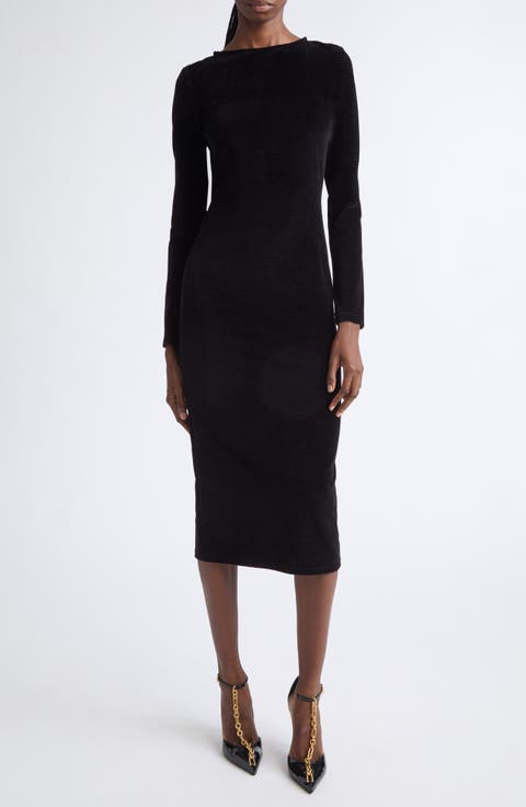 Ribbed Velvet Open Back Maxi Dress