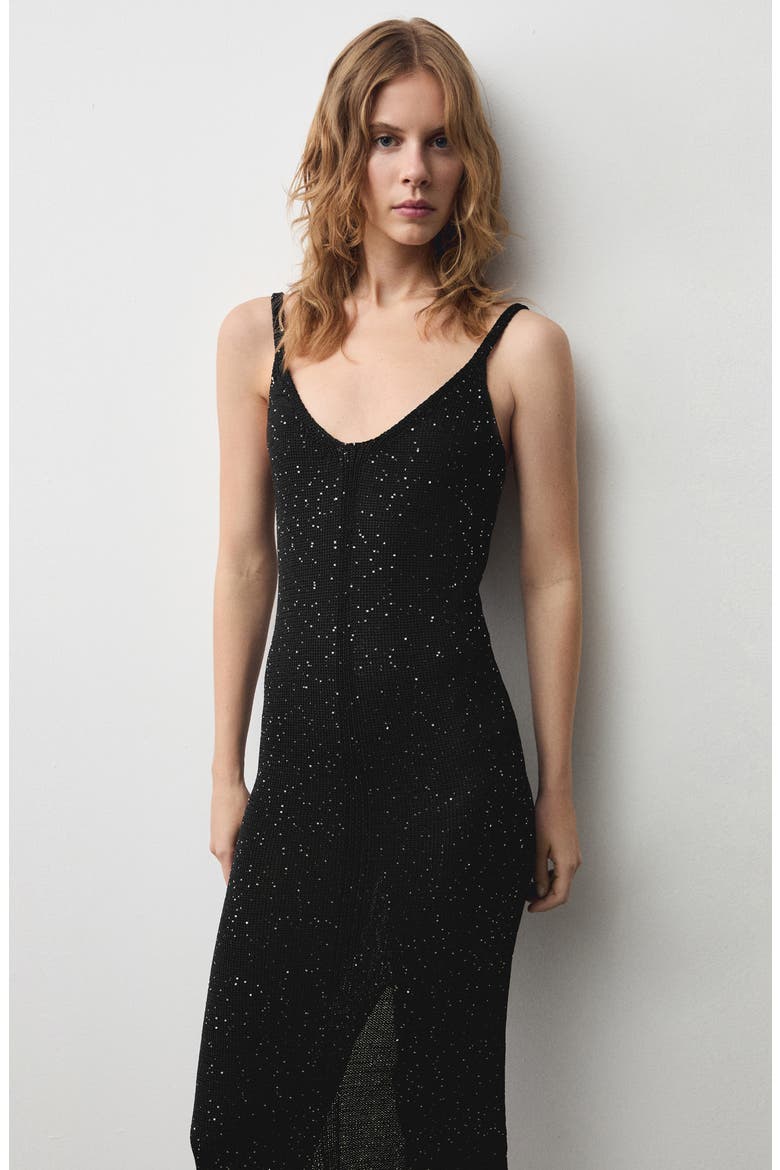 Sequin Detail Knit Midi Dress, Alternate, color, BLACK