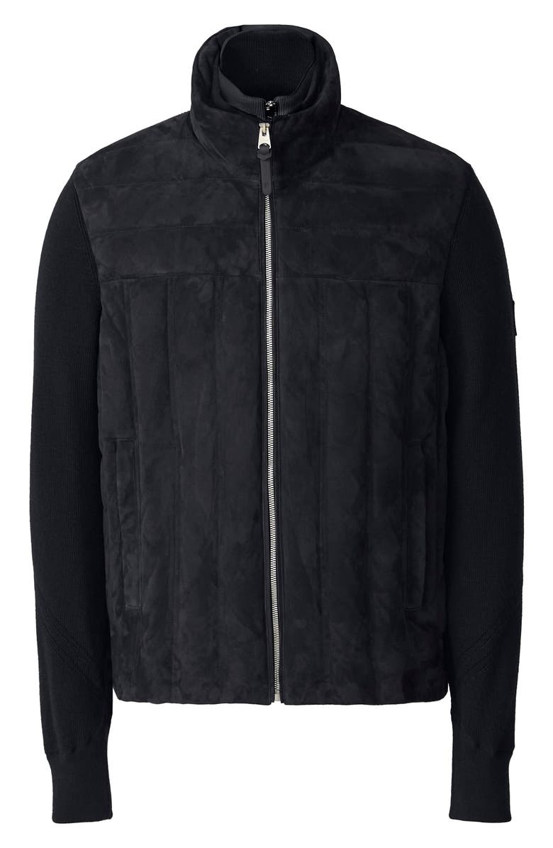 Mackage Landen Suede & Merino Wool Hybrid Down Jacket with Bib, Alternate, color, Navy