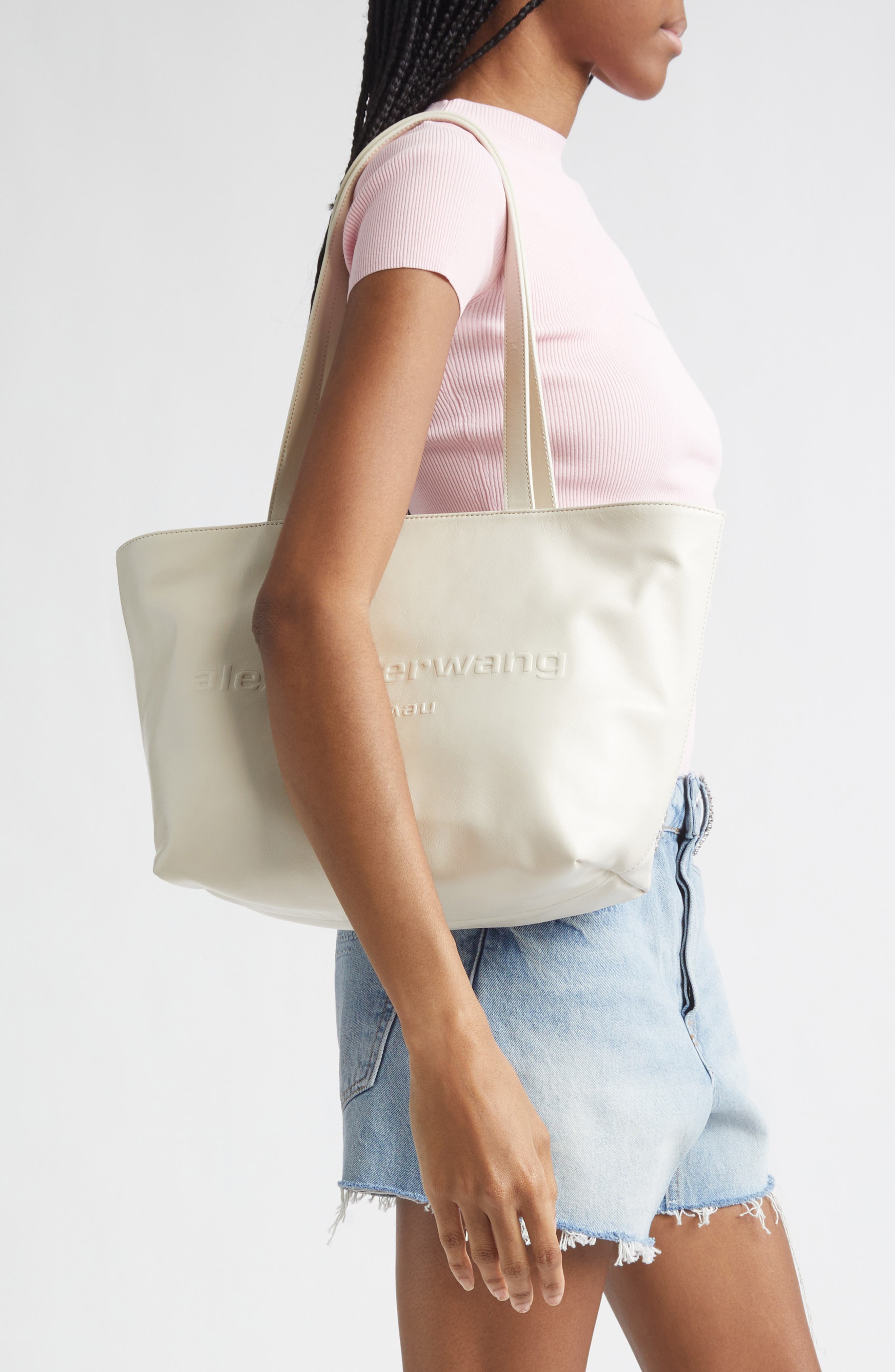 Alexander Wang Medium Punch Leather Tote Bag, Alternate, color, Vanilla