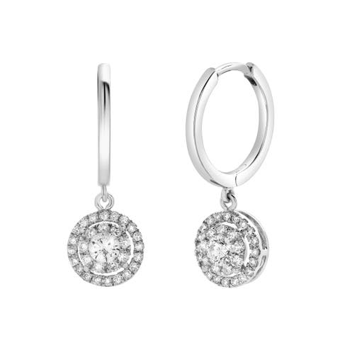 Daphne Pave Round Diamond Drop Huggie Hoop Earrings in 14K Gold