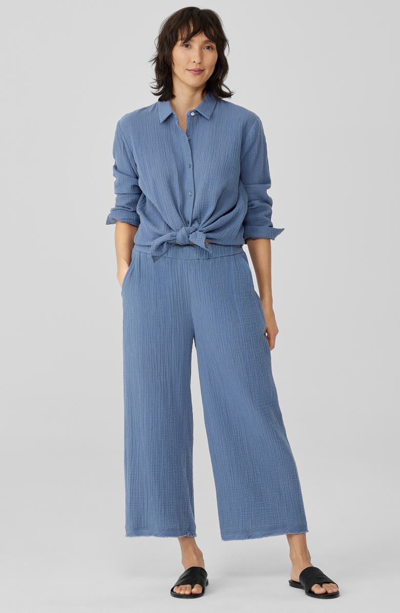 Eileen Fisher Wide Leg Organic Cotton Pants, Alternate, color, Dusk