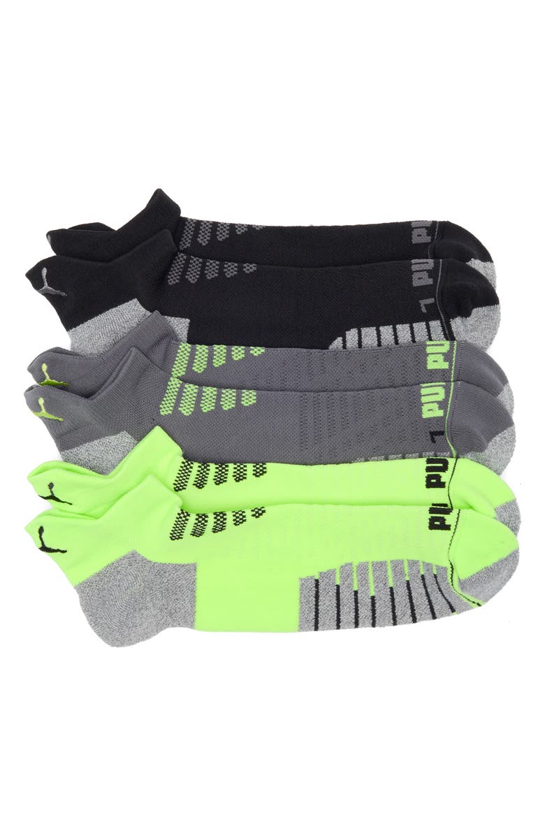 PUMA 3-Pack Terry Low Cut Length Socks, Main, color, Grey/ Yellow
