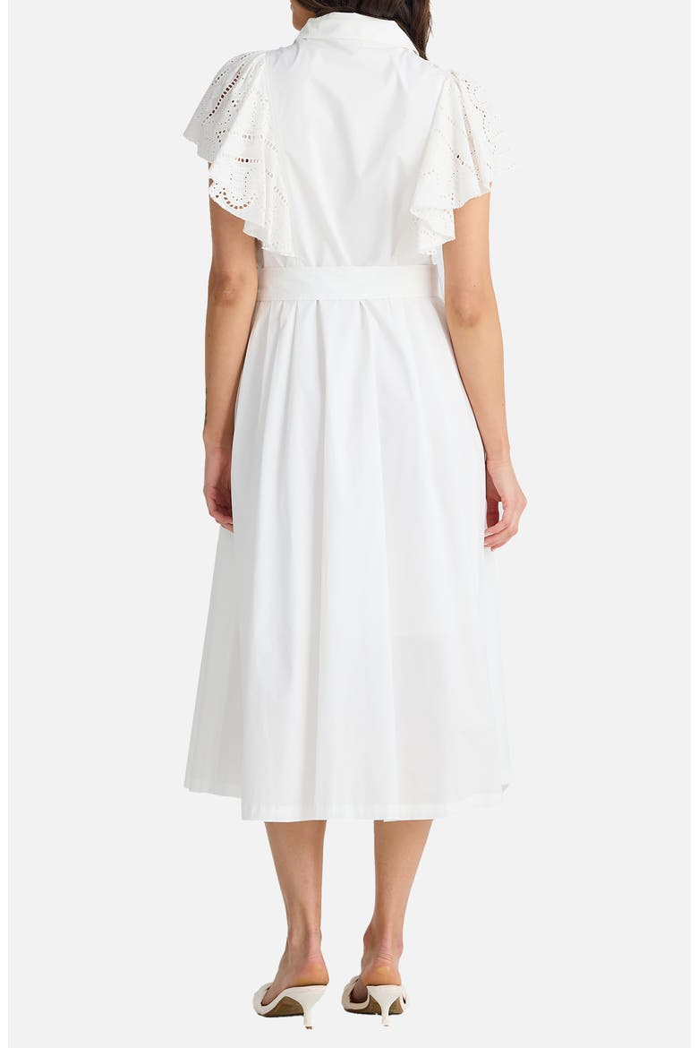 Marigold Ruffle Sleeve Cotton Midi Shirtdress, Alternate, color, WHITE