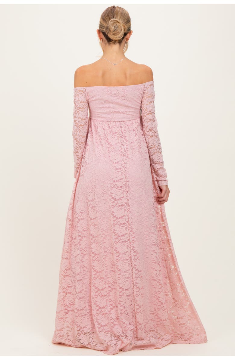 PinkBlush Floral Lace Long Sleeve Off Shoulder Maxi Dress, Alternate, color, Light Pink