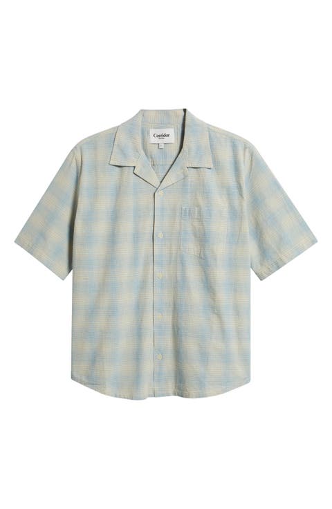 Plaid Short Sleeve Cotton & Linen Camp Shirt