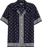 Bode Foyer Diamond Print Short Sleeve Silk Button-Up Shirt