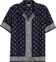 Bode Foyer Diamond Print Short Sleeve Silk Button-Up Shirt