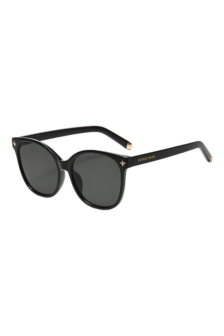 Cara 56mm Polarized Round Sunglasses, Alternate, color, BLACK
