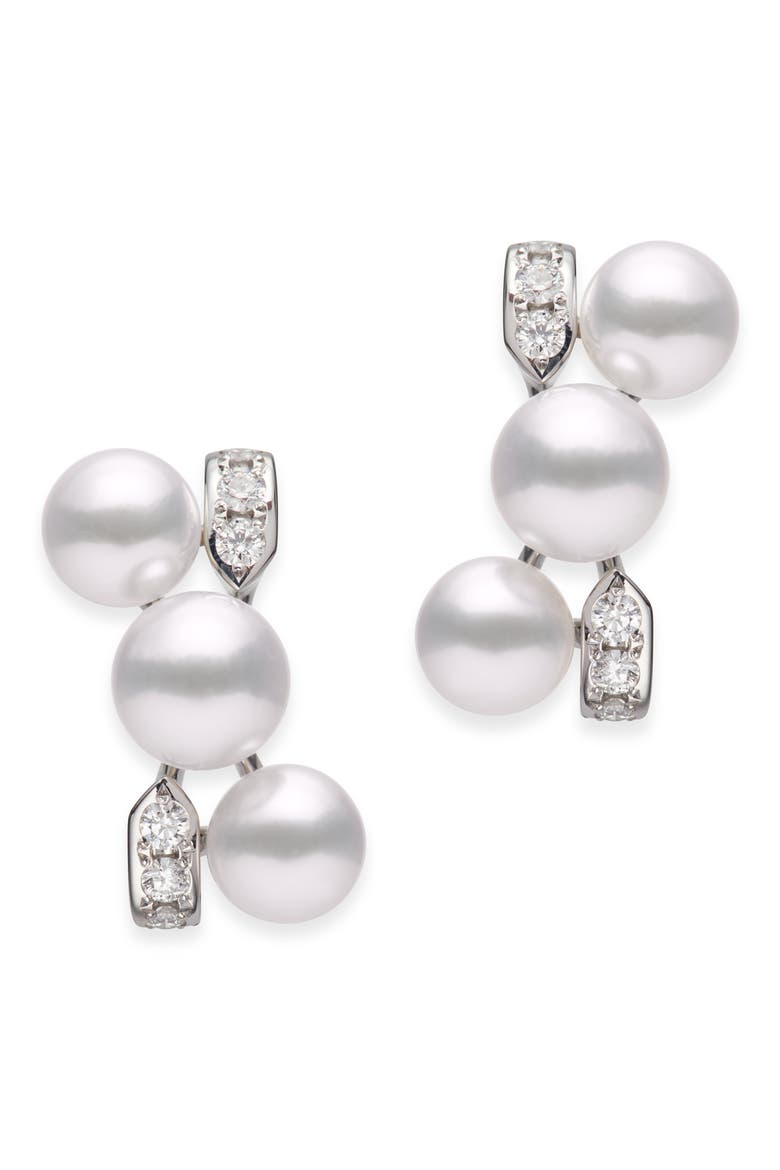 Cluster Cultured Pearl Earrings, Main, color, WHITE GOLD/ DIAMOND