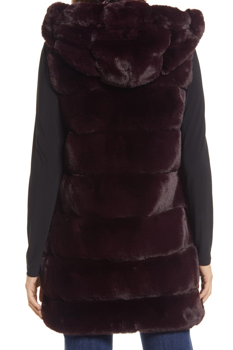 Grooved Faux Fur Hooded Vest, Alternate, color, BURGUNDY