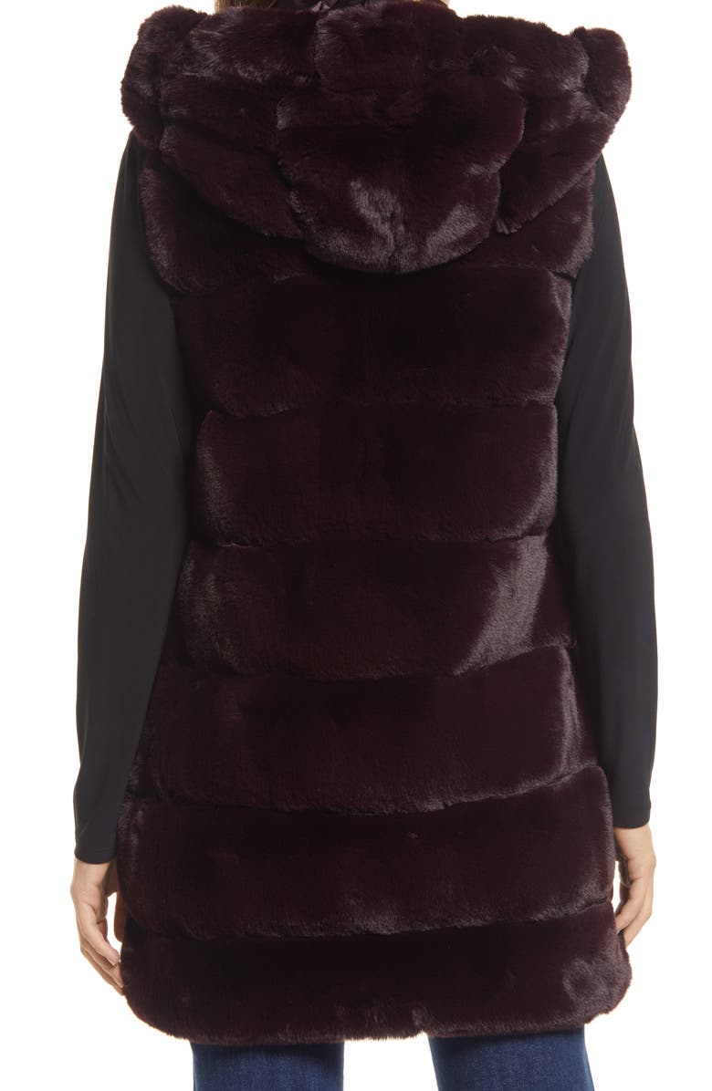 Via Spiga Grooved Faux Fur Hooded Vest, Alternate, color, Burgundy