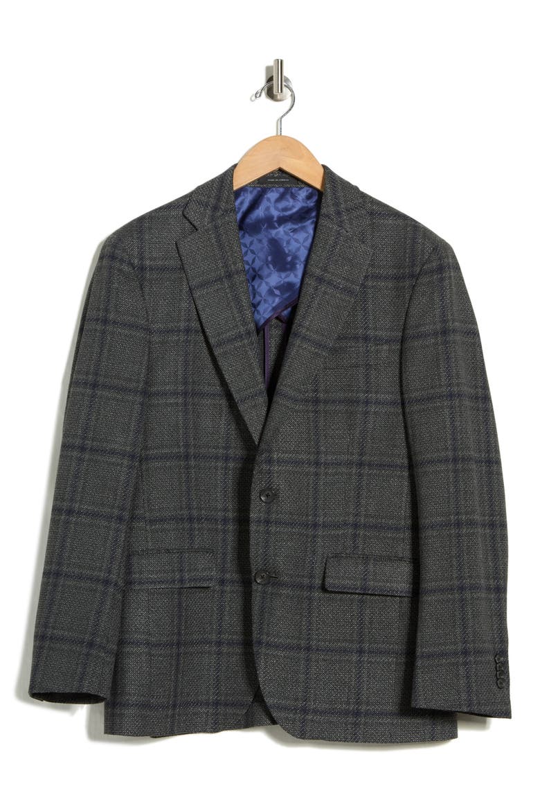 Elex Plaid Wool Blend Sport Coat, Main, color, CHARCOAL