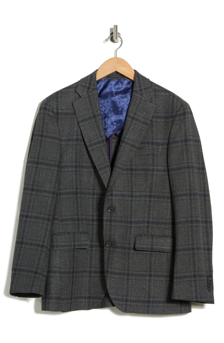 Jack Victor Elex Plaid Wool Blend Sport Coat, Main, color, Charcoal