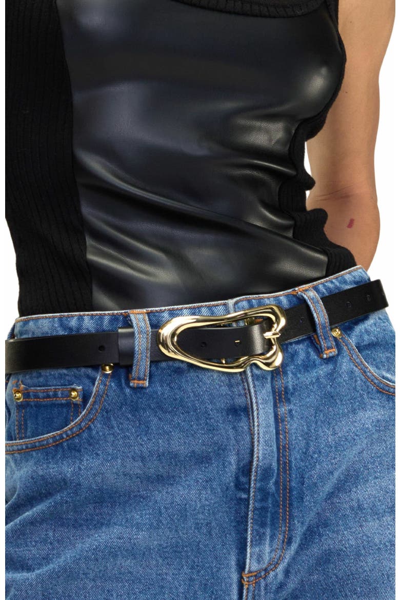 Signature Thin Buckle Belt, Alternate, color, BLACK