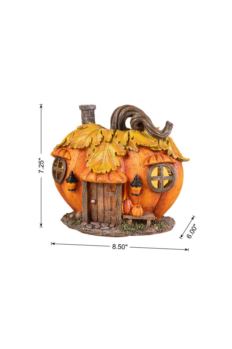 8.5"L Fall Lighted Resin Pumpkin House Table Decor with Timer, Alternate, color, Brown