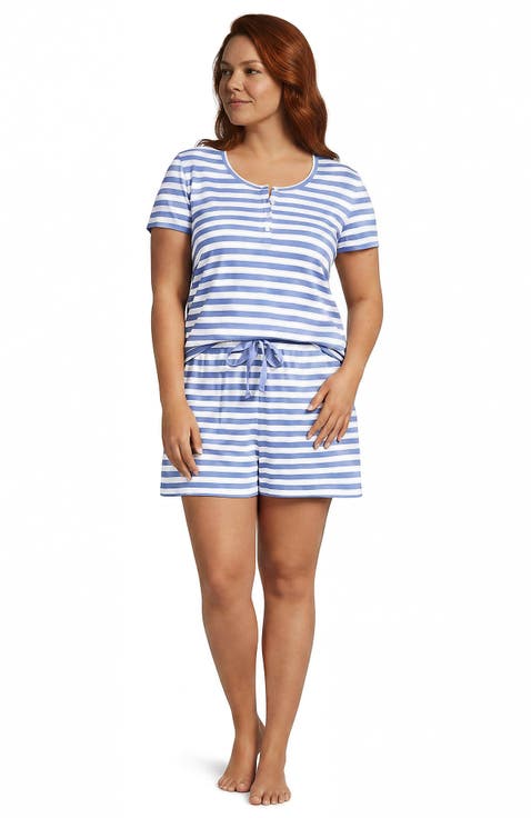 Knit 2 Piece Pajama Set - Short Sleeve Top and Shorts