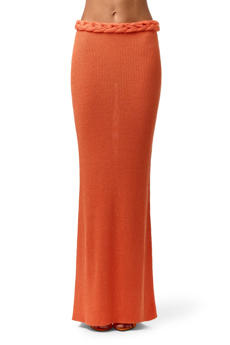 Braided Waist Maxi Sweater Skirt, Main, color, PEACH SORBET