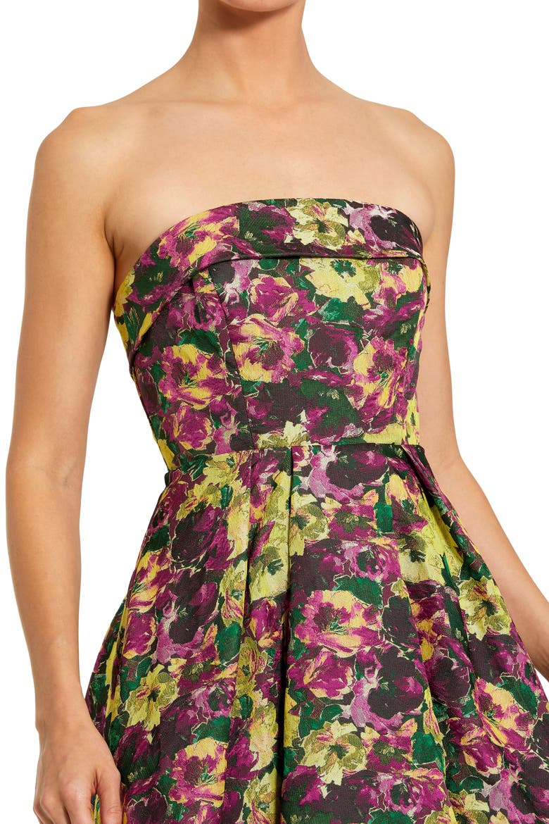 Strapless Brocade A-Line Midi Dress, Alternate, color, Plum Multi