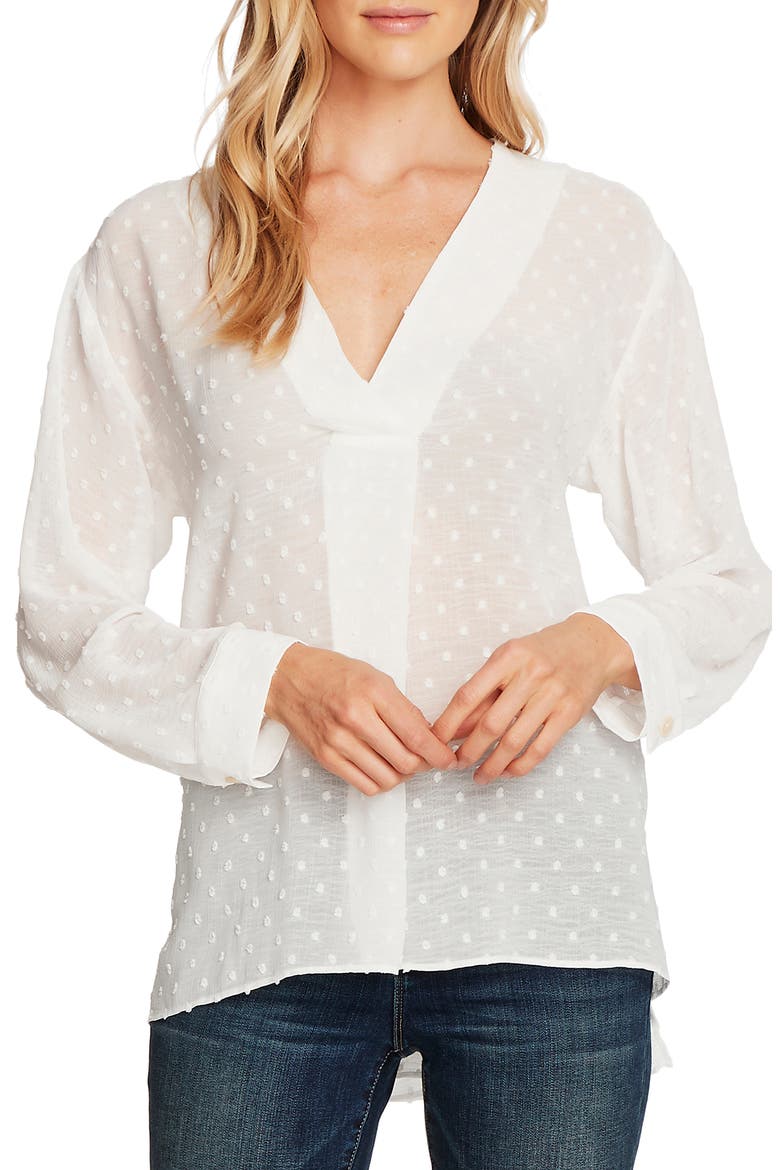 Clip Dot Long Sleeve Blouse, Main, color, PEARL IVORY
