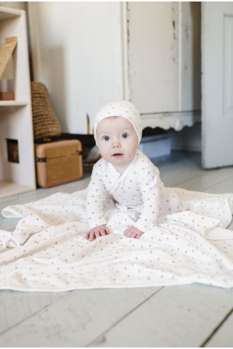 Baby Ribbed Cotton Receiving Blanket, Alternate, color, Floral Pin Dot
