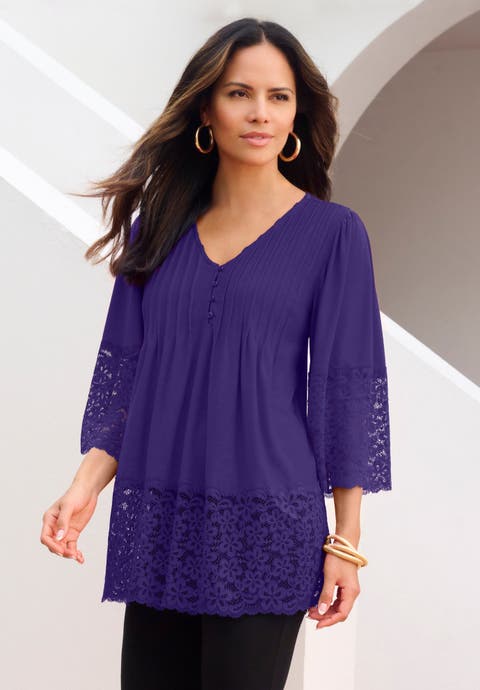 Lace-Hem Pintuck Tunic (Plus)