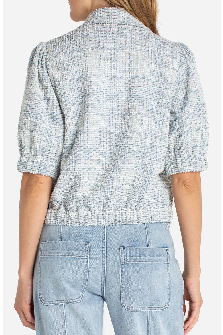Short Puff Sleeve Tweed Jacket, Alternate, color, CREAM BLUE PLAID