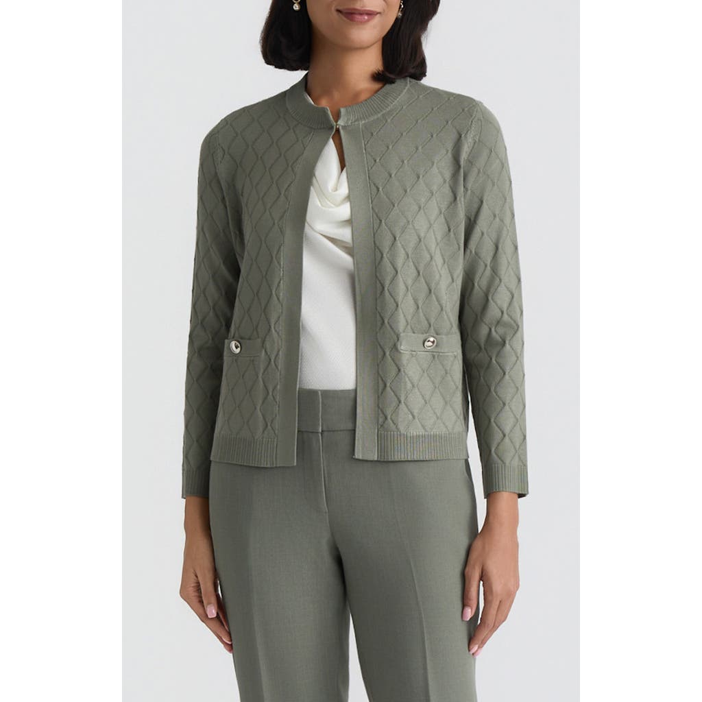 Kasper Diamond Stitch Cardigan In Gray